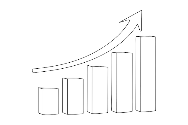 Gráfico de crecimiento en ascenso Concepto de negocio global Ilustración continua de dibujo de una línea