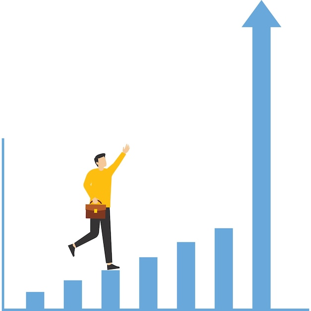 Gráfico de crecimiento económico de aspecto de hombre de negocios Ilustración vectorial en estilo plano