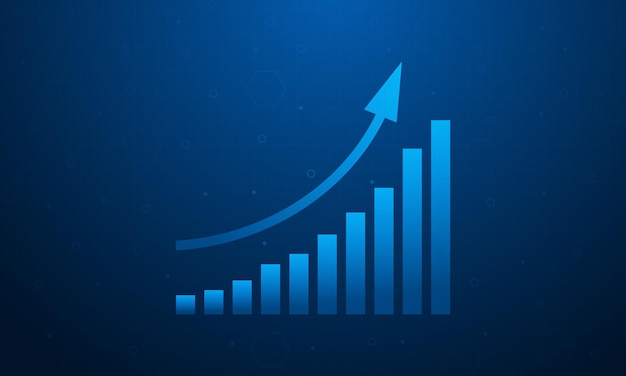 Gráfico de crecimiento empresarial aumento y éxito flecha espacio de copia sobre fondo de tecnología azul