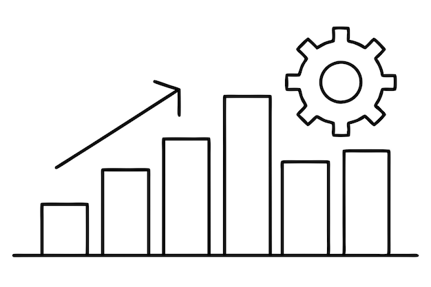 Gráfico de crecimiento empresarial con icono de engranajes para el éxito