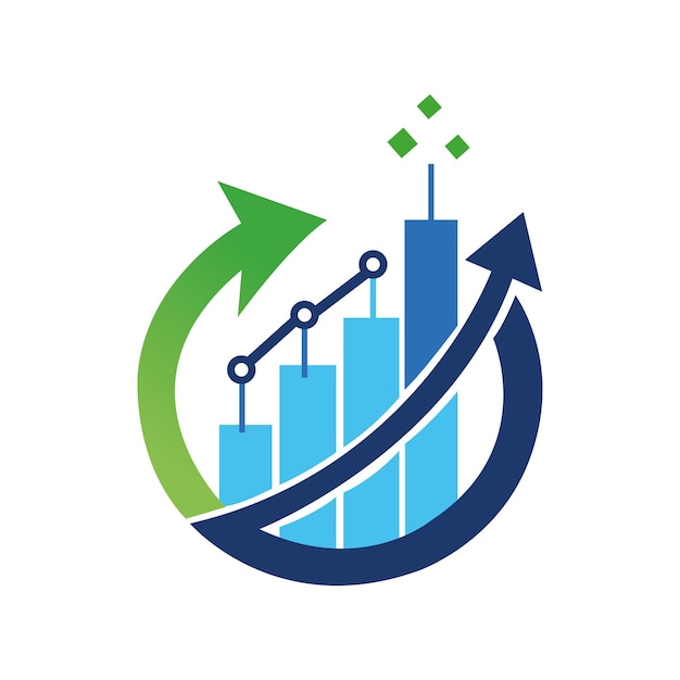 Gráfico de crecimiento empresarial con logotipo de vector de hojas en fondo blanco logotipo de flecha de círculo financiero
