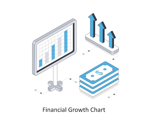 Gráfico de crecimiento financiero Ilustración isométrica de acciones EPS Ilustración de acciones de archivo