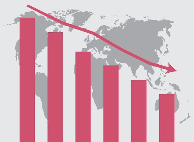 Gráfico de crisis mundial gráfico de negocios de crisis mercado y dinero bursátil finanzas mundiales ilustración de diseño plano vectorial