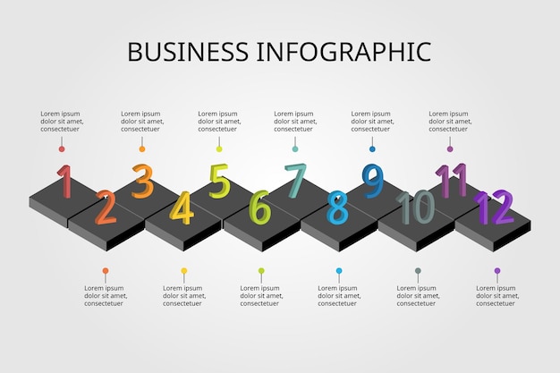 gráfico cuadrado de 12 números de plantilla de línea de tiempo para infografía para presentación de 12 elementos