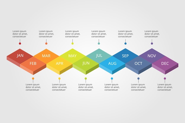 gráfico cuadrado de plantilla de línea de tiempo de 12 meses para infografía para presentación de 12 elementos