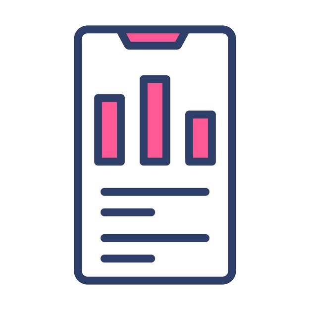 Gráfico de datos dentro del móvil que muestra el vector del análisis de datos móviles en estilo de moda