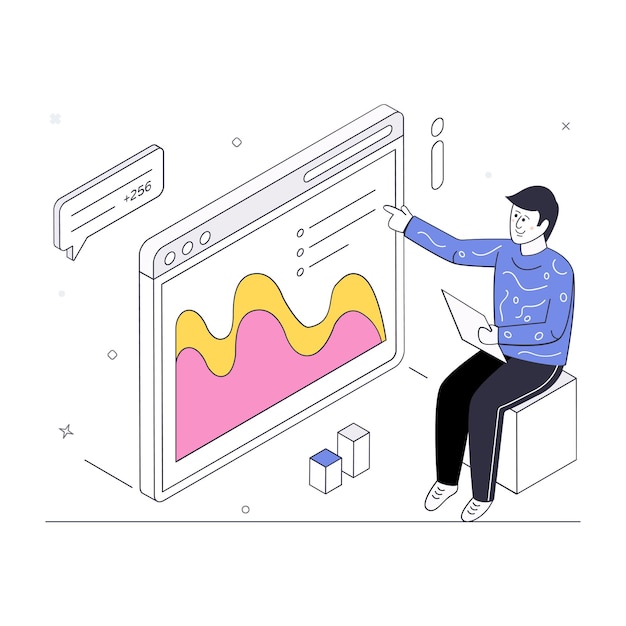 Gráfico de datos de monitoreo de personas ilustración isométrica de análisis web