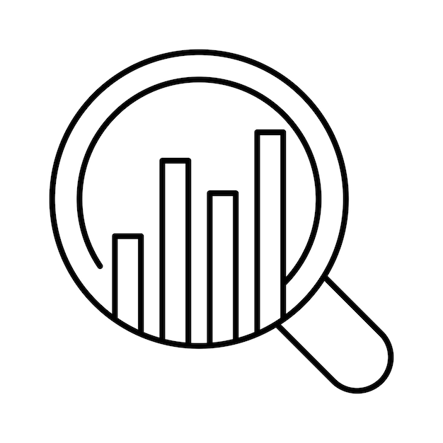Gráfico de diagrama y búsqueda de datos analíticos contorno icono vector ilustración