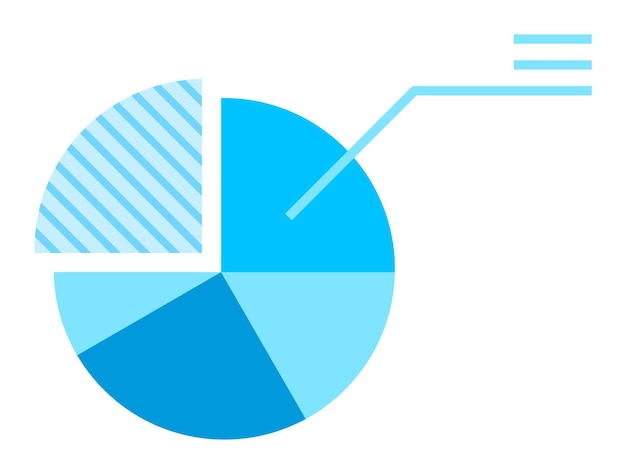 Gráfico de diagrama de pastel vibrante segmentos distintos varios tonos de azul que resaltan diferentes datos