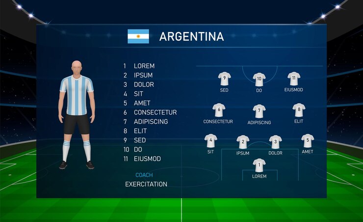 Vector gráfico de difusión del marcador de fútbol con el equipo de fútbol argentina