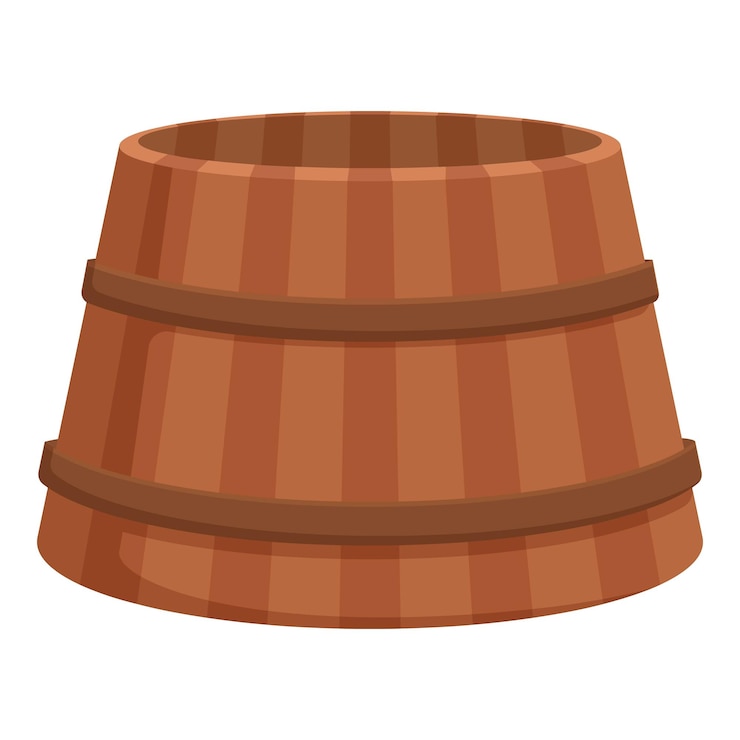 Vector gráfico digital de un tradicional barril de madera marrón con dos aros