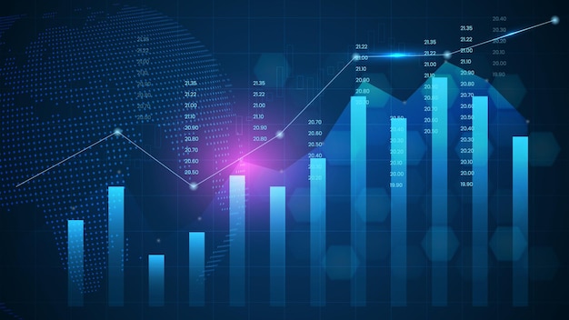 Gráfico económico con diagramas de negocios y conceptos financieros.