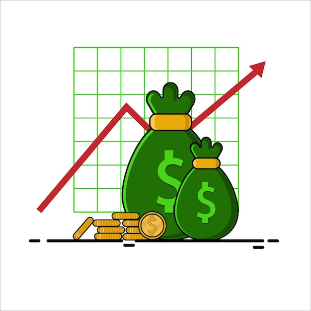 Gráfico de efectivo en crecimiento vectorial