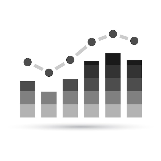 Vector gráfico de estadísticas ascendentes con barras grises y sombra