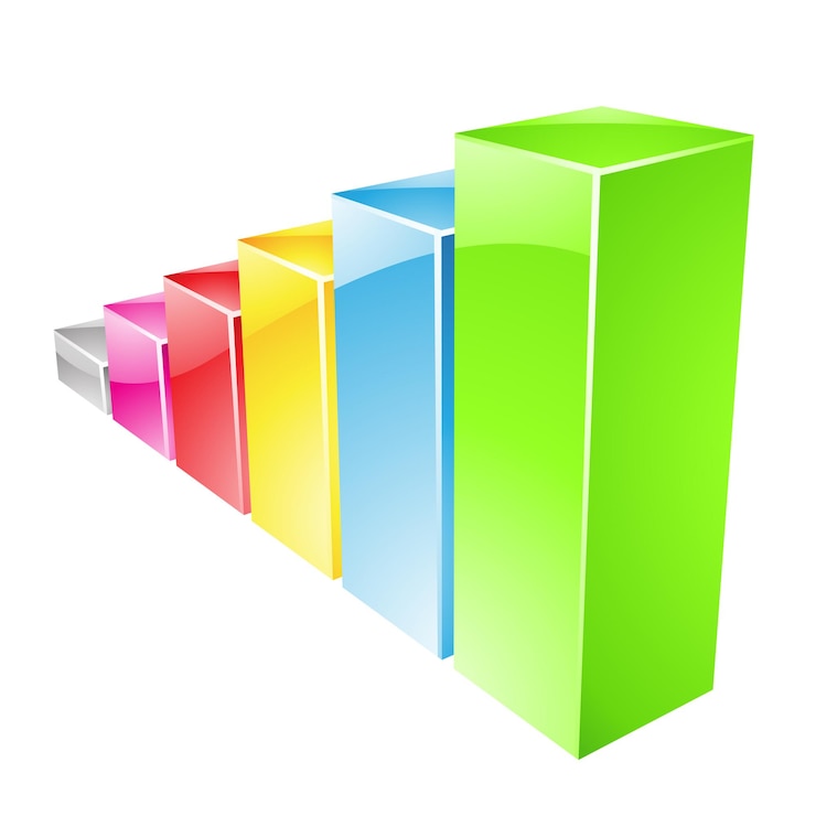 Vector gráfico de estadísticas crecientes con barras de colores brillantes