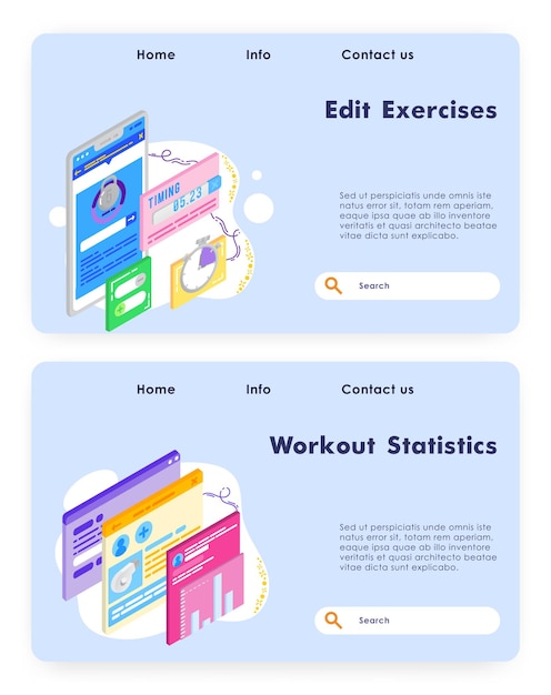Gráfico de estadísticas de entrenamiento historial de ejercicio entrenamiento estilo de vida saludable aplicación de fitness vector sitio web...