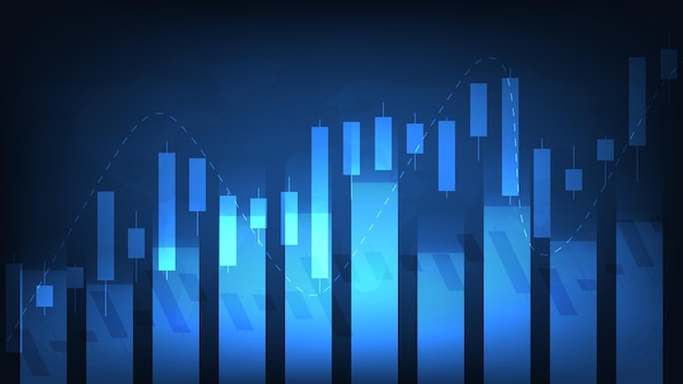 Vector gráfico de estadísticas de negocios financieros tendencia del mercado de valores sobre fondo azul