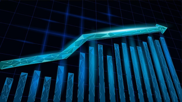 Gráfico de estadísticas de negocios neutrales abstractos gráficos de crecimiento luz azul que brilla intensamente diseño plano finanzas eco...