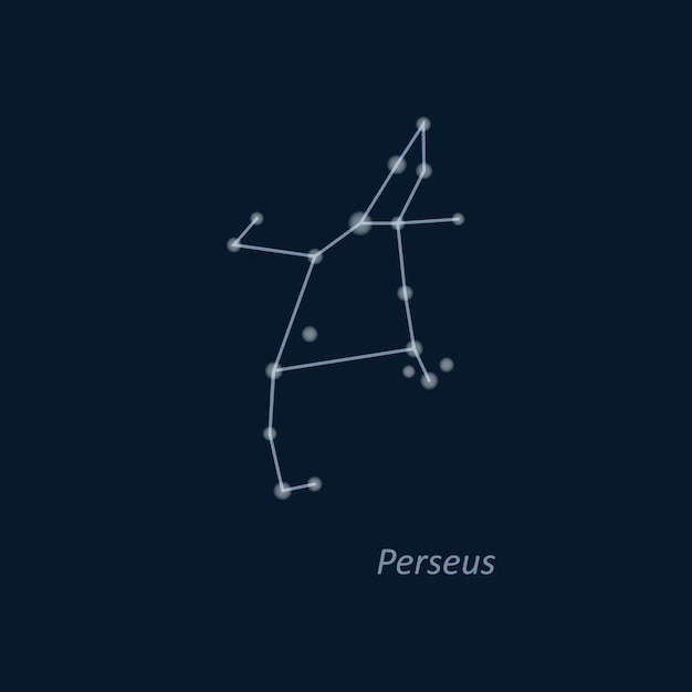 Gráfico de estrellas de astronomía científica sobre fondo azul profundo Constelación de Perseo Ilustración vectorial