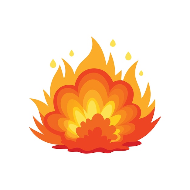 Gráfico de explosión de fuego que muestra llamas brillantes y humo adecuado para descargas digitales y proyectos creativos ilustración vectorial plana aislada sobre fondo blanco