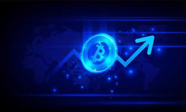 Gráfico financiero con flecha ascendente Gráfico de fondo de la tecnología de criptomonedas de bitcoin Vector