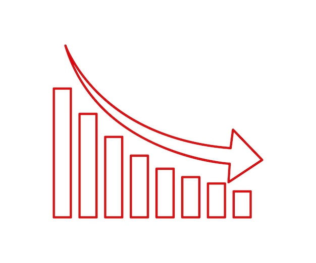 Gráfico financiero de flecha descendente Colapso económico y quiebra con disminución de las finanzas