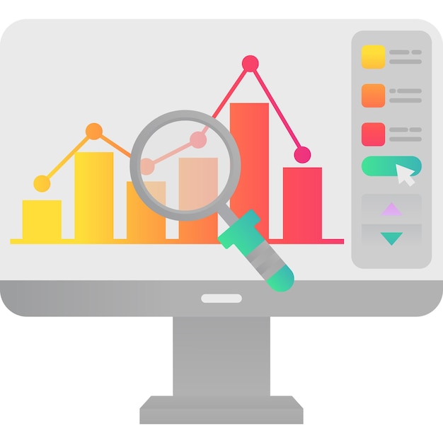 Vector gráfico financiero de icono de análisis de datos en vector de pc