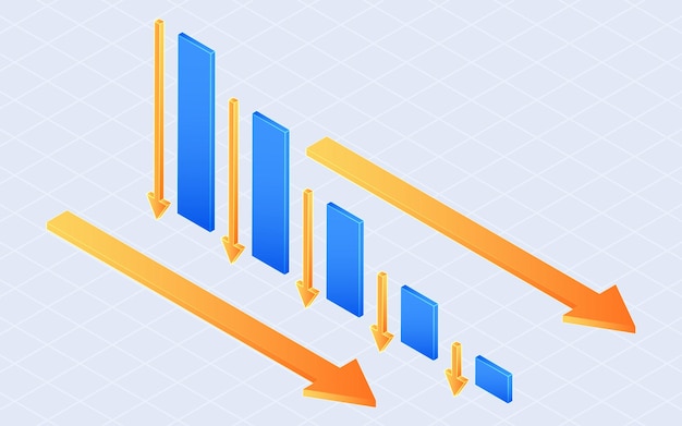 Gráfico de flecha hacia abajo Los mercados financieros caen Concepto de reducción de costes 3d isométrico