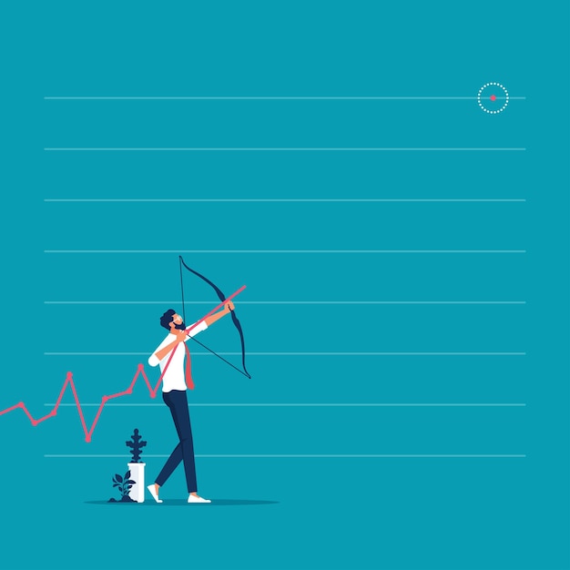 Vector gráfico de flecha de crecimiento con el objetivo de empresario para apuntar a los objetivos de logro con estrategia y centrarse en busi