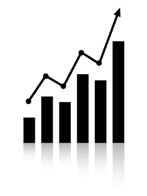 Gráfico con flecha y informe de aumento Diagrama con el progreso de la subida y el éxito Vector