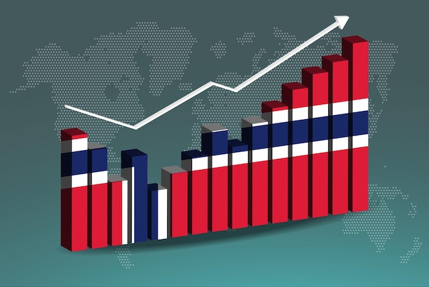 Gráfico de gráfico de barras 3D de Noruega con altibajos valores crecientes flecha ascendente ascendente en los datos