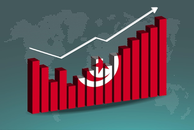 Vector gráfico de gráfico de barras 3d de túnez con altibajos valores crecientes flecha ascendente ascendente en los datos