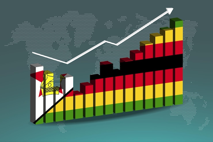 Vector gráfico de gráfico de barras 3d de zimbabue con altibajos valores crecientes flecha ascendente ascendente en los datos
