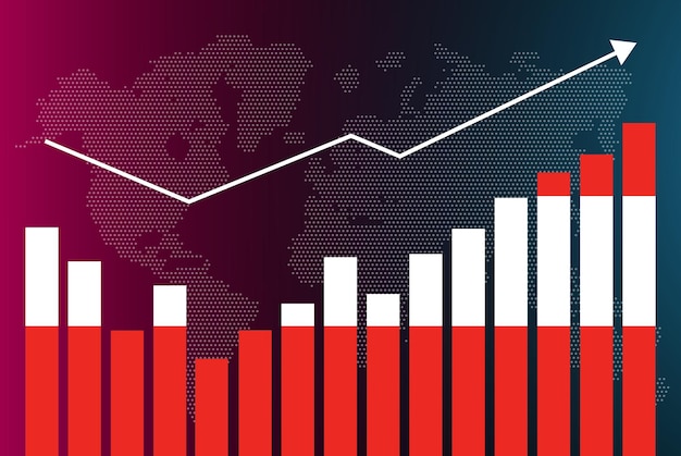 Vector gráfico de gráfico de barras de austria con altibajos, valores crecientes, bandera del país de austria en el gráfico de barras