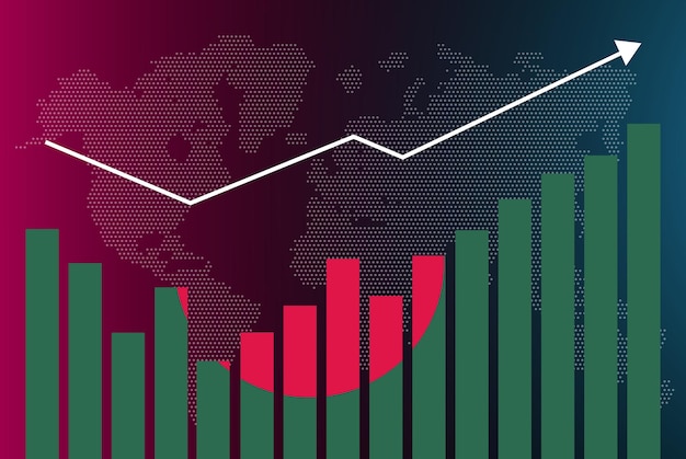 Vector gráfico de gráfico de barras de bangladesh con altibajos, valores crecientes, bandera del país de bangladesh en la barra