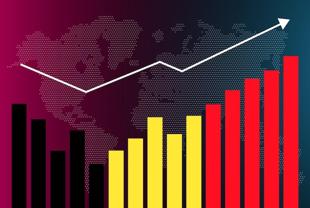Vector gráfico de gráfico de barras de bélgica con altibajos, valores crecientes, bandera del país de bélgica en gráfico de barras