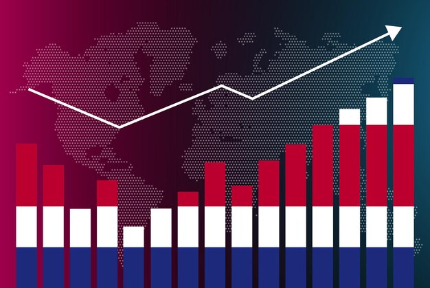 Vector gráfico de gráfico de barras de costa rica con altibajos, valores crecientes, bandera del país de costa rica en la barra