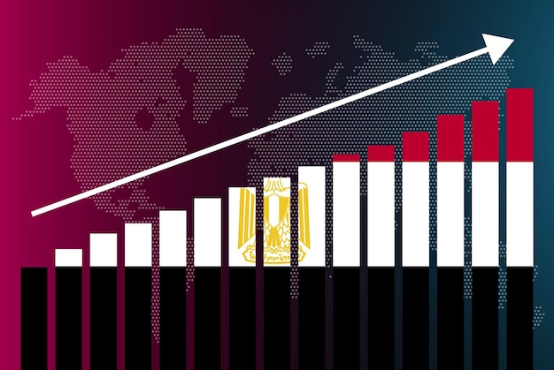 Vector gráfico de gráfico de barras de egipto, valores crecientes, concepto de estadísticas de país, bandera de egipto en gráfico de barras