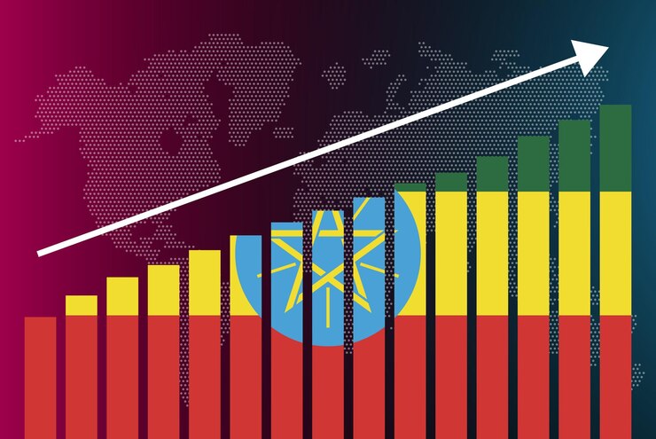 Vector gráfico de gráfico de barras de etiopía, valores crecientes, concepto de estadísticas de país, bandera de etiopía en gráfico de barras