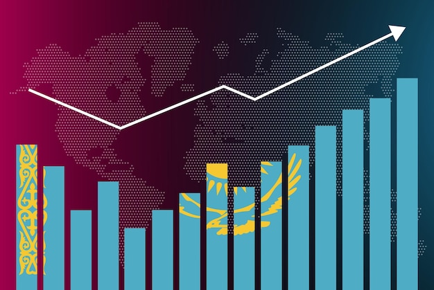 Vector gráfico de gráfico de barras de kazajstán con altibajos, valores crecientes, bandera del país de kazajstán en la barra