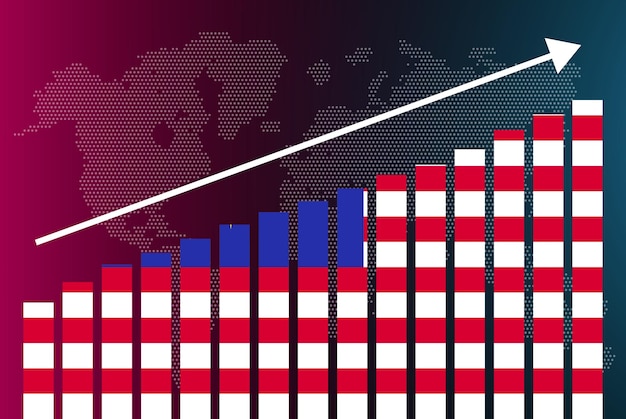 Gráfico de gráfico de barras de Malasia, valores crecientes, concepto de estadísticas del país, bandera de Malasia en gráfico de barras