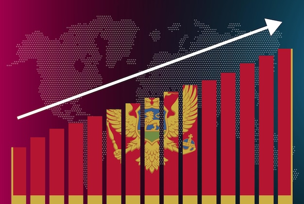 Vector gráfico de gráfico de barras de montenegro, valores crecientes, concepto de estadísticas del país, bandera de montenegro en la barra