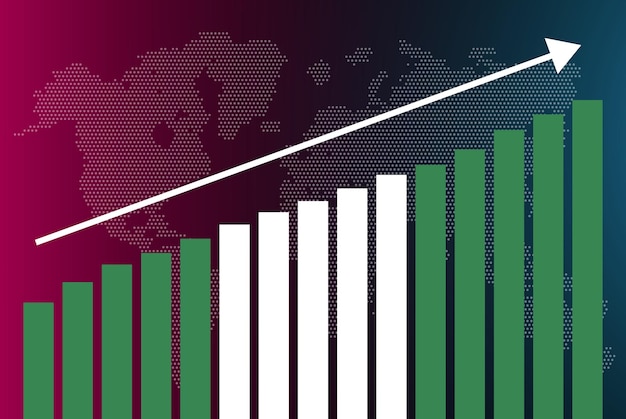 Gráfico de gráfico de barras de Nigeria, valores crecientes, concepto de estadísticas del país, bandera de Nigeria en gráfico de barras