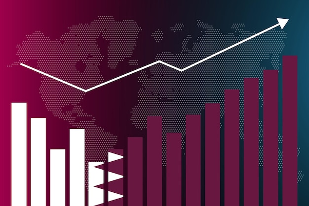 Vector gráfico de gráfico de barras de qatar con altibajos, valores crecientes, bandera del país de qatar en el gráfico de barras