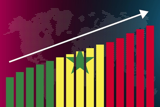 Gráfico de gráfico de barras de Senegal, valores crecientes, concepto de estadísticas del país, bandera de Senegal en gráfico de barras