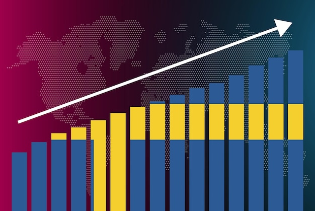 Vector gráfico de gráfico de barras de suecia, valores crecientes, concepto de estadísticas del país, bandera de suecia en gráfico de barras
