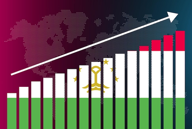 Gráfico de gráfico de barras de Tayikistán, valores crecientes, concepto de estadísticas del país, bandera de Tayikistán en la barra gr