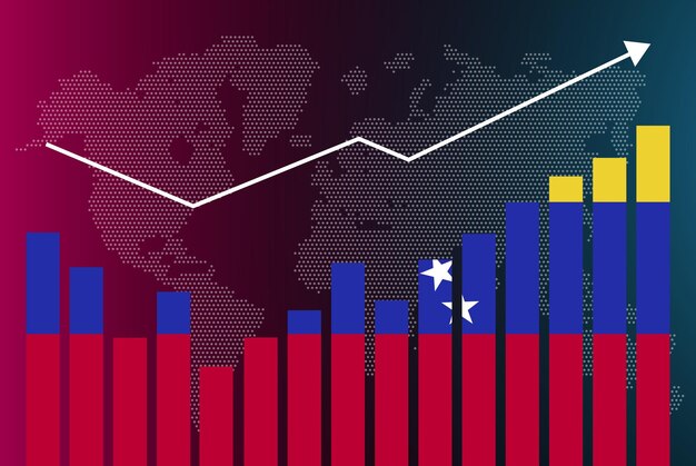 Vector gráfico de gráfico de barras de venezuela con altibajos, valores crecientes, bandera del país de venezuela en gráfico de barras