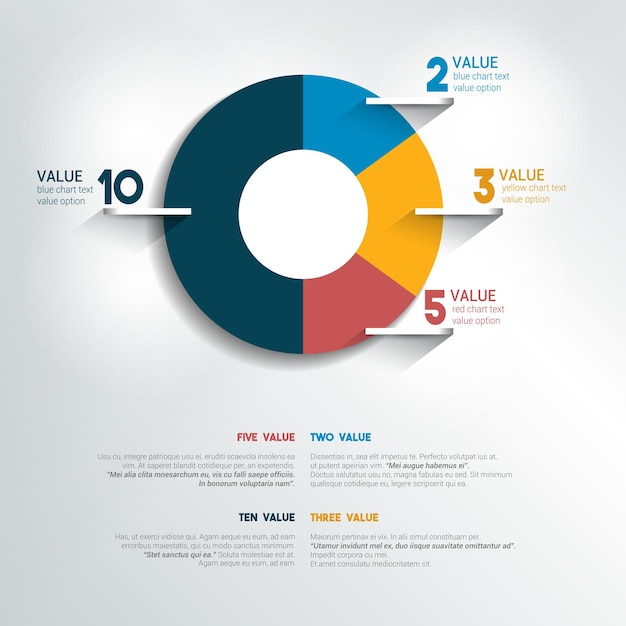 Gráfico de gráfico de círculo redondo elementos de infografía editables en color simple