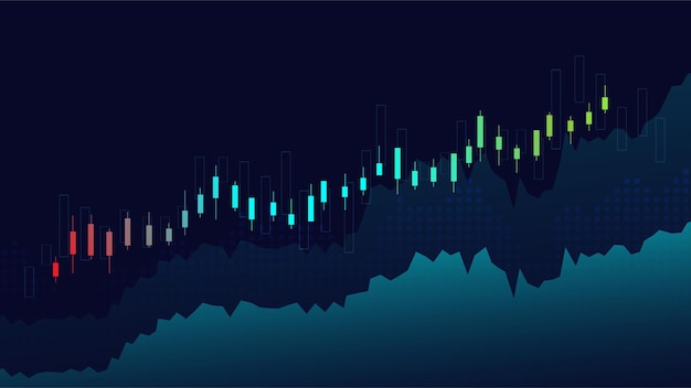 Gráfico de gráfico de palo de vela de negocios de comercio de inversión en bolsa sobre fondo azul tendencia alcista de gráfico diseño de vector de economía